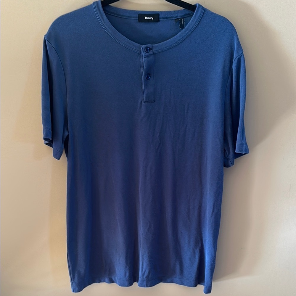 Theory Gaskell Solid Henley Blue Casual Shirt